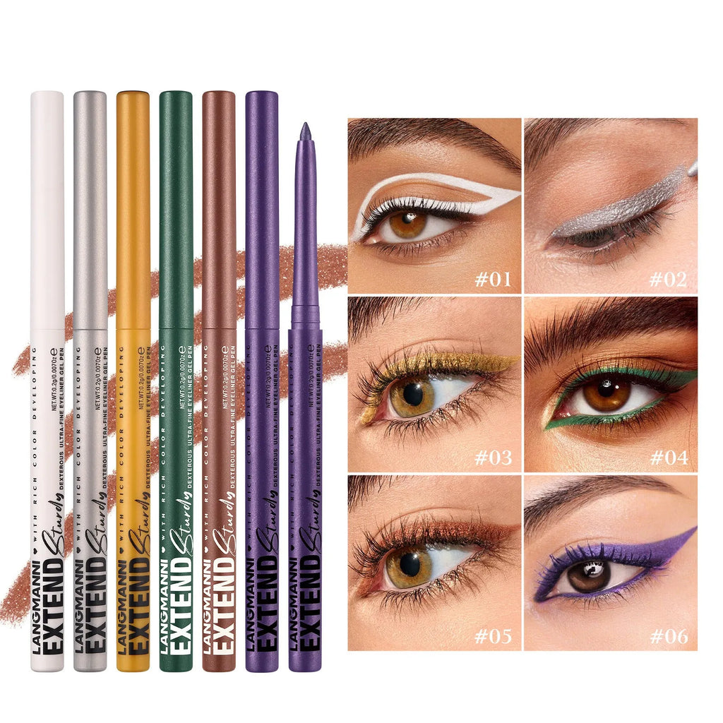 Set of 12 colourful gel glitter eyeliner pencils with various finishes for multifunctional makeup use