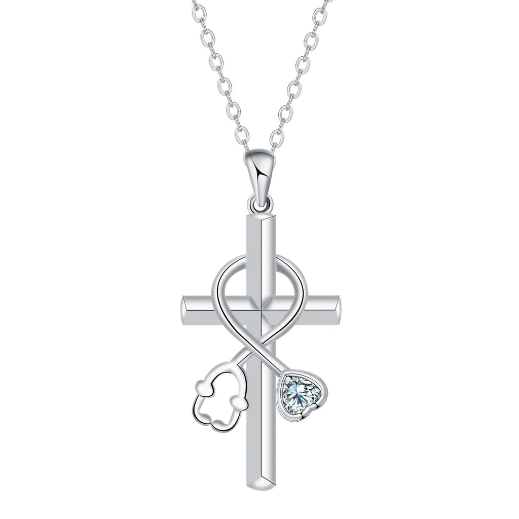 Copper cross stethoscope necklace with original design pendant on cross chain for women