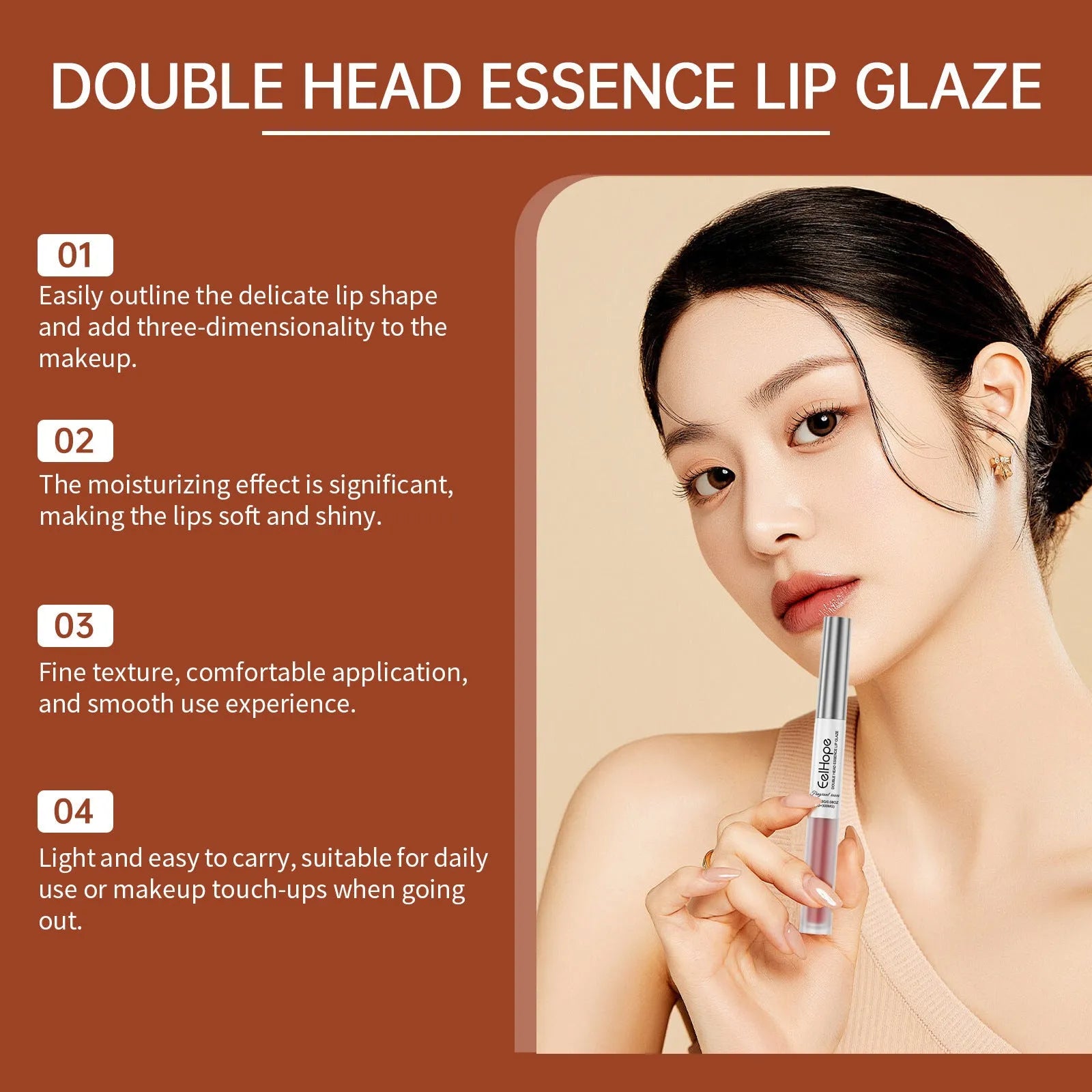 Double-headed lip liner and lip lacquer pen, a lipstick with three colour options.