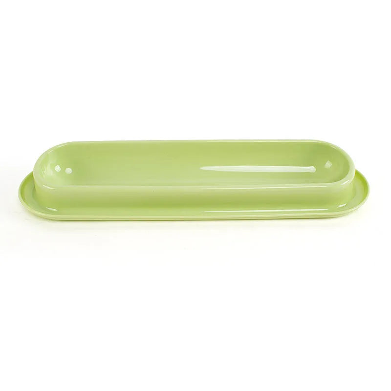 Set of four coloured plastic pet bowls with non-slip rubber bases for cats and dogs.