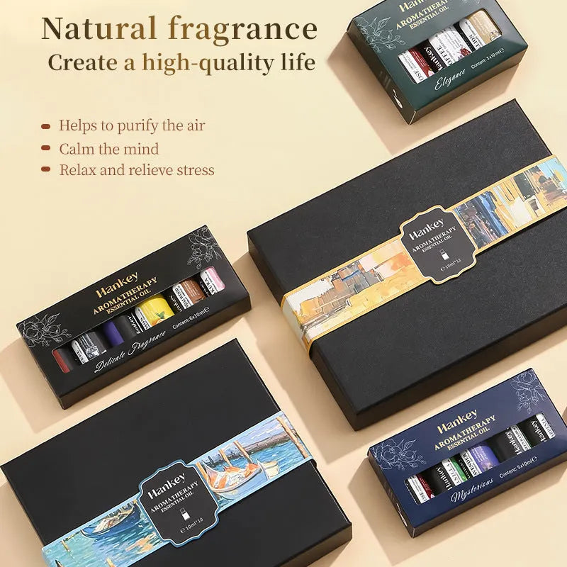 Boxed water-soluble aromatherapy oil sets for ultrasonic essential oil diffusers