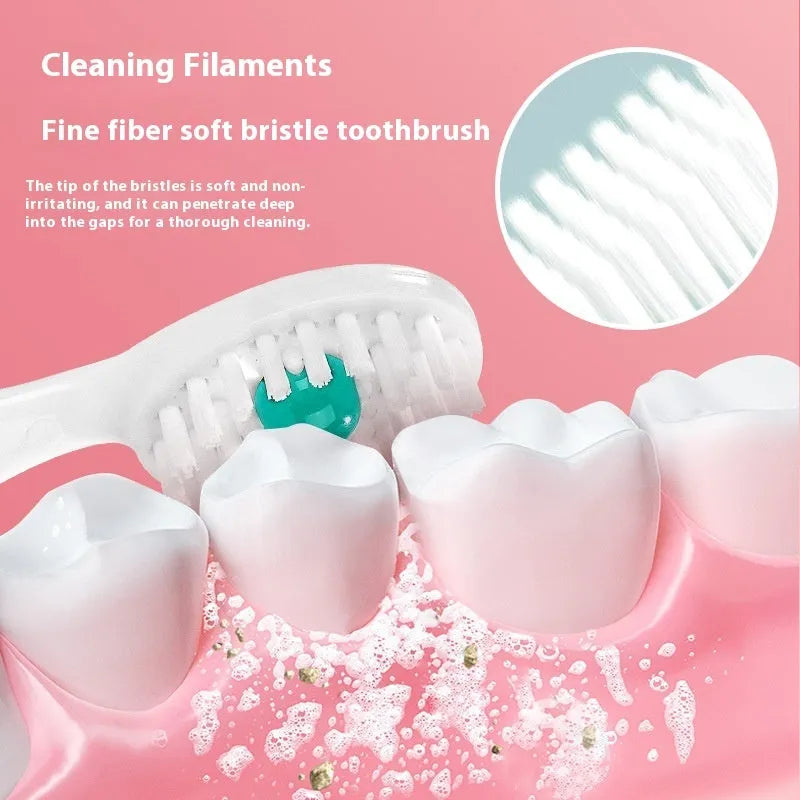 Box of 20 Bead disposable toothbrushes with integrated toothpaste in mint, peach, and plum green tea flavours.