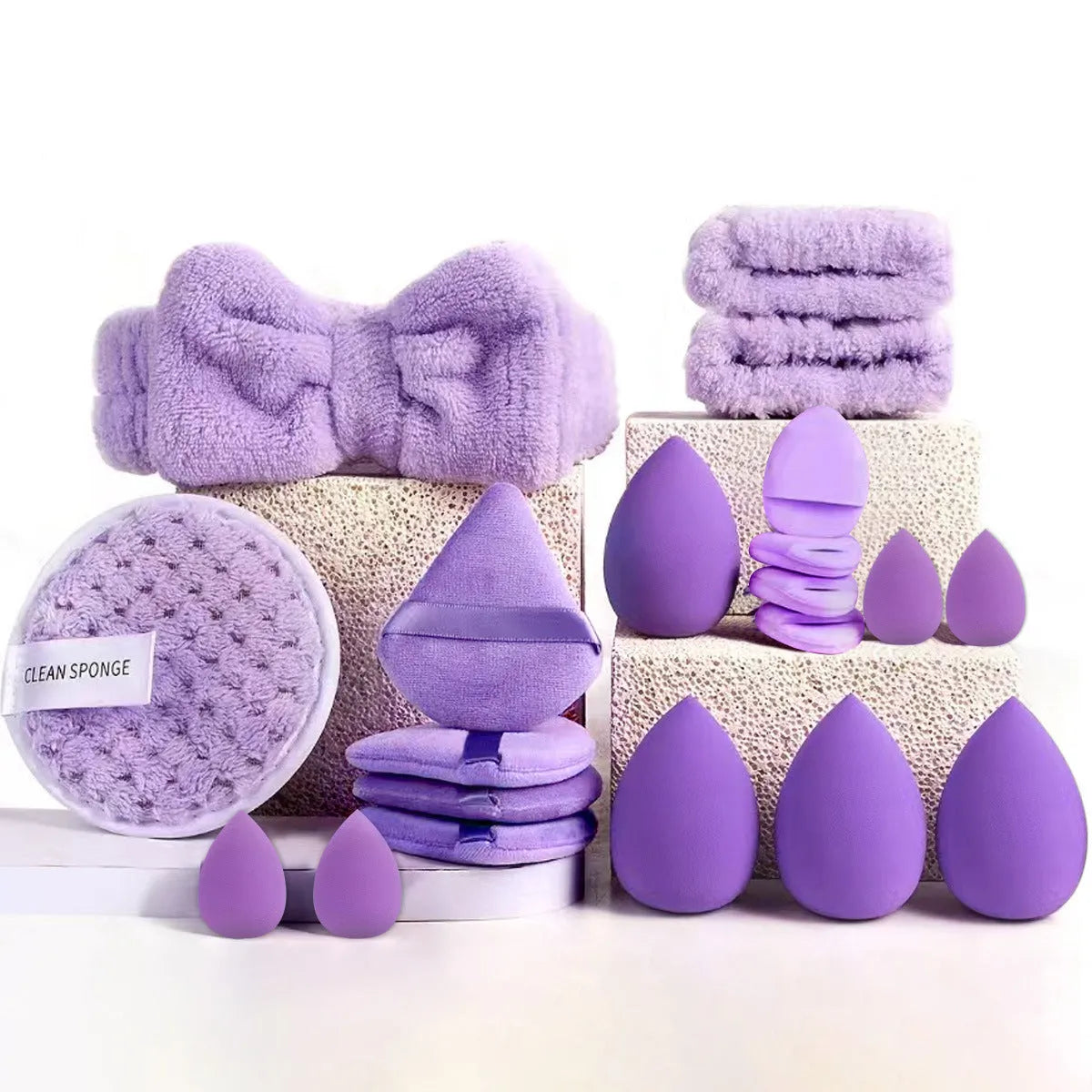 Hydrophilic non-latex beauty tools set with multiple piece counts and colour options