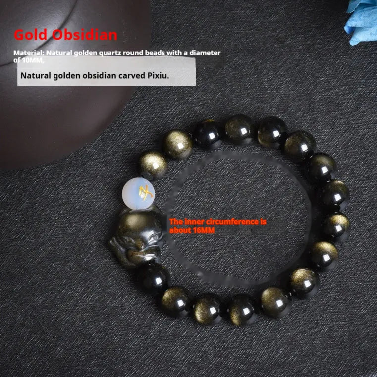 Natural obsidian zodiac guardian bracelet with 10mm gemstone beads in three colour variations