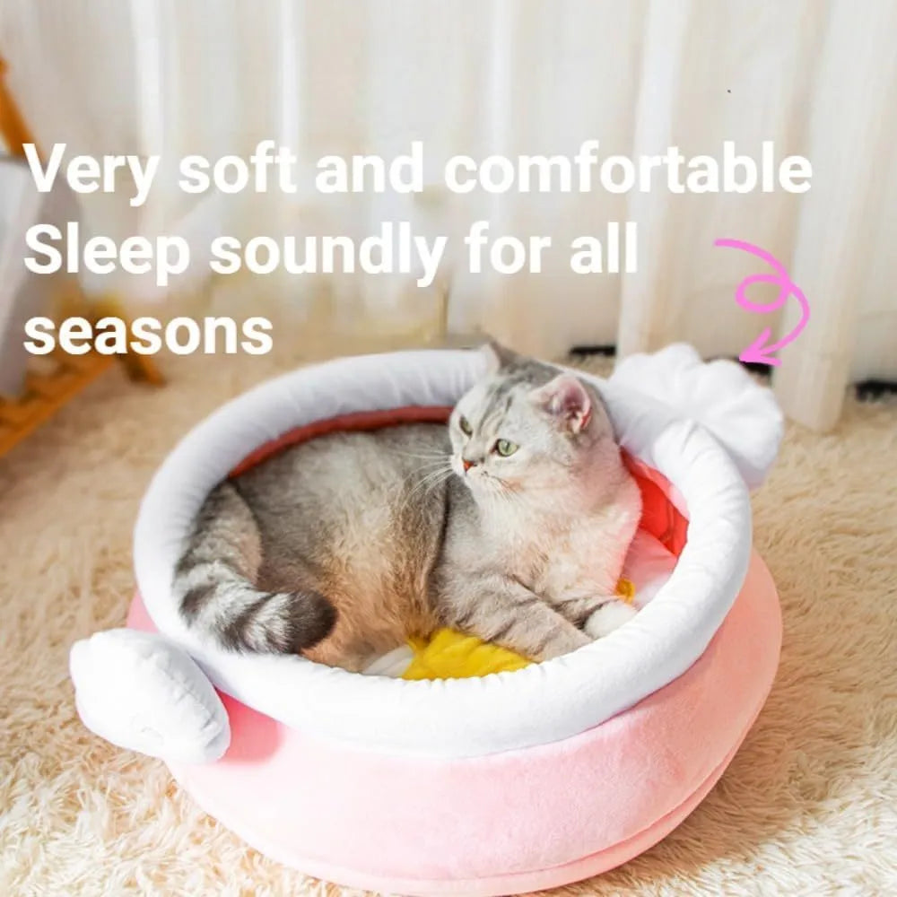 Honey pot shaped cat sofa bed in pink with removable padded interior