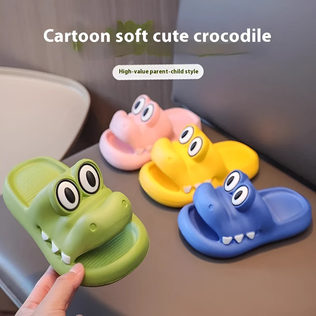 Children's EVA platform sandals with animal pattern in pink, green, yellow and blue colours