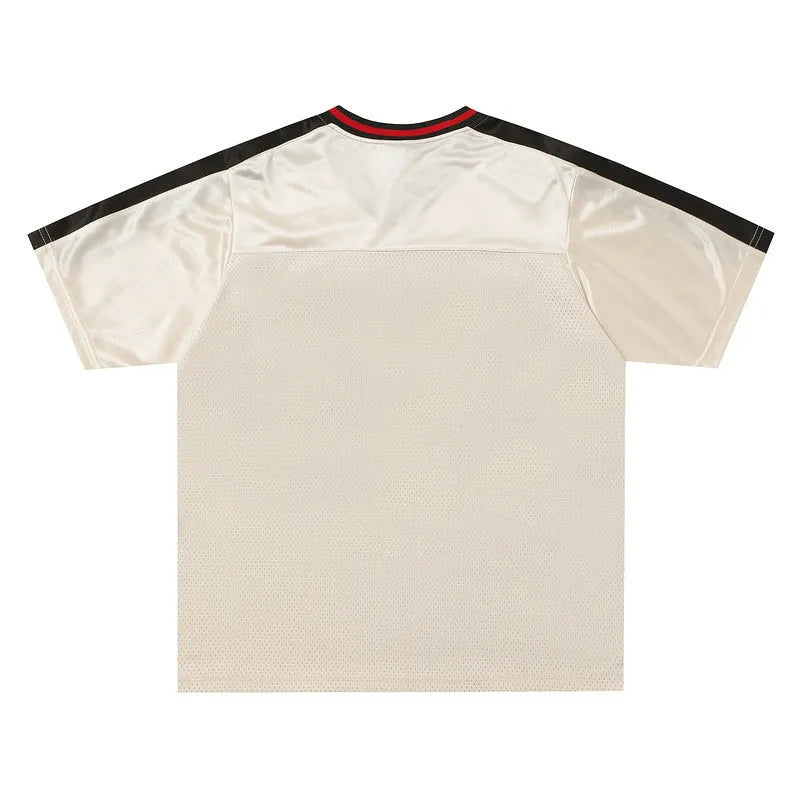 Apricot sports V-neck jersey pullover with drop-shoulder sleeves and loose fit