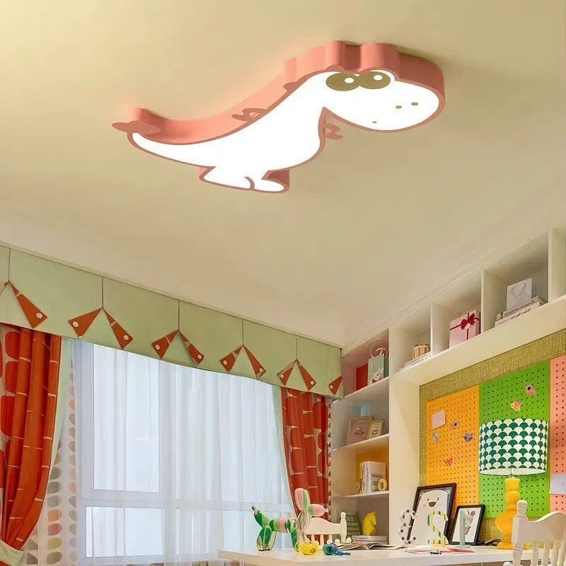Cartoon dinosaur themed ceiling light with 48cm diameter PVC shade and aluminium body