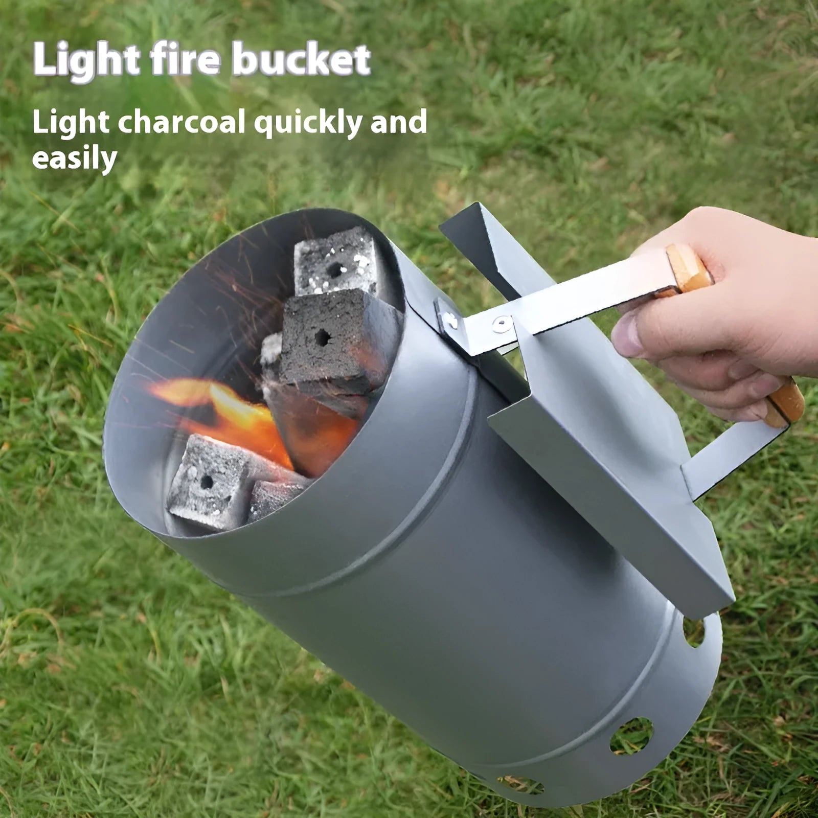 Zinc-iron alloy outdoor barbecue charcoal fire starter igniter with carbon bucket design