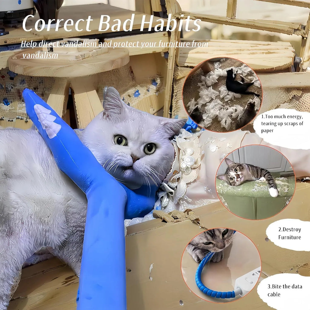 Blue plush cat wand toy with foam-filled tip on a 70cm handle