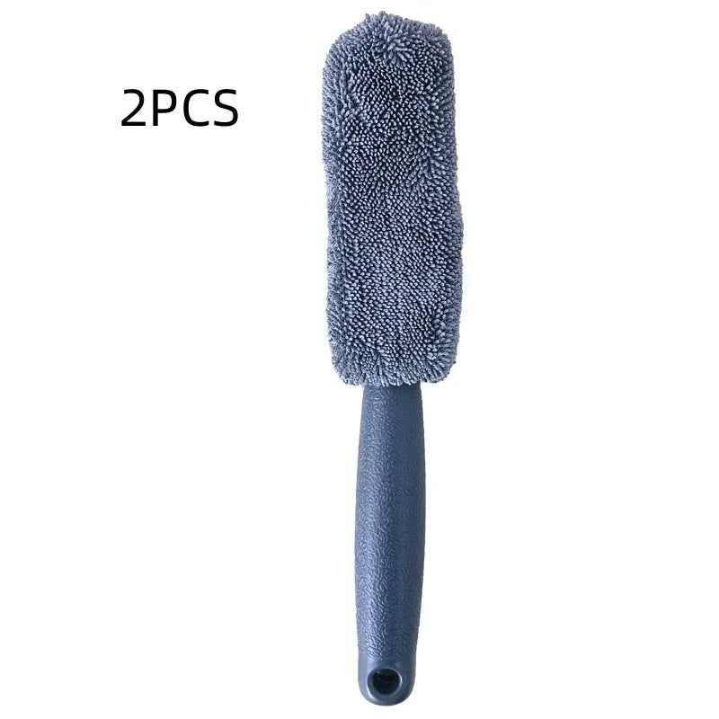 29cm long handle microfiber tyre brush for car wheel cleaning in blue colour