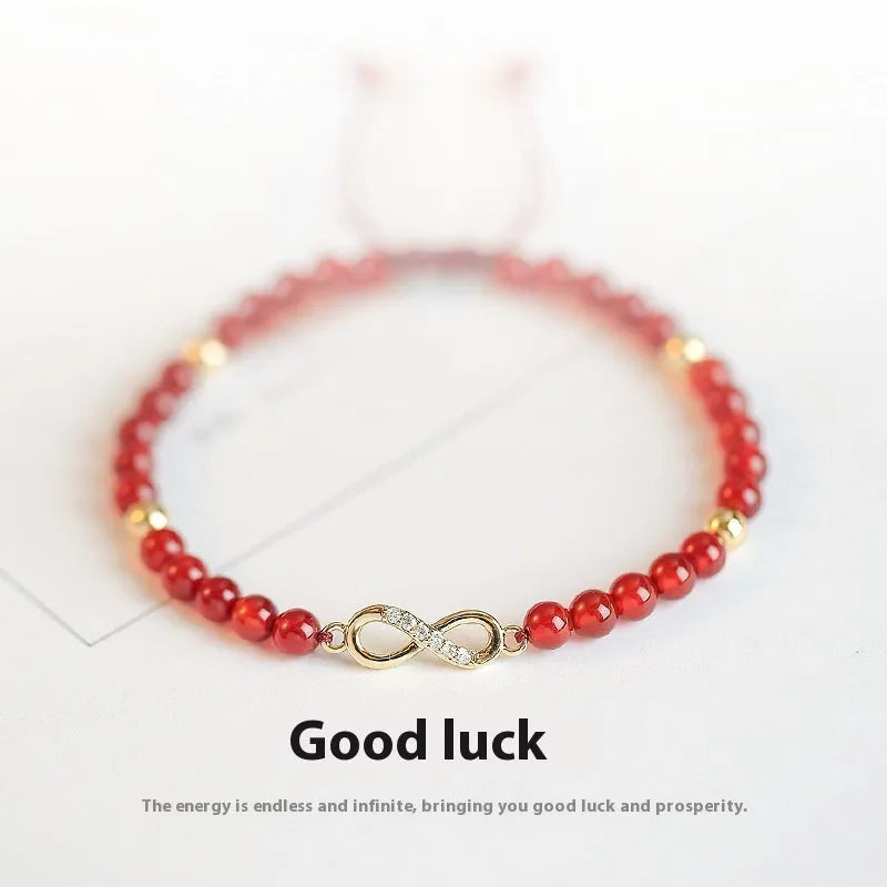 Hand-woven natural red agate bracelet with diamond pattern beads in ethnic style