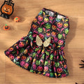 Angel wings Halloween dog costume in bright pumpkin orange and bat print polyester fabric