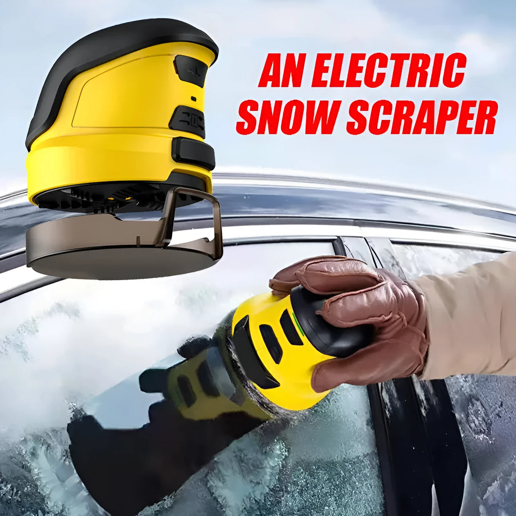 Yellow cordless electric ice scraper for car windshields with USB charging port