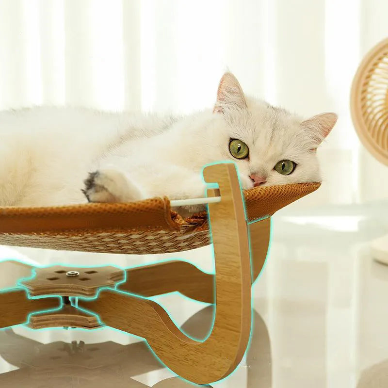 Brown woven rattan pet hammock bed measuring 46cm with raised design for cats and small dogs