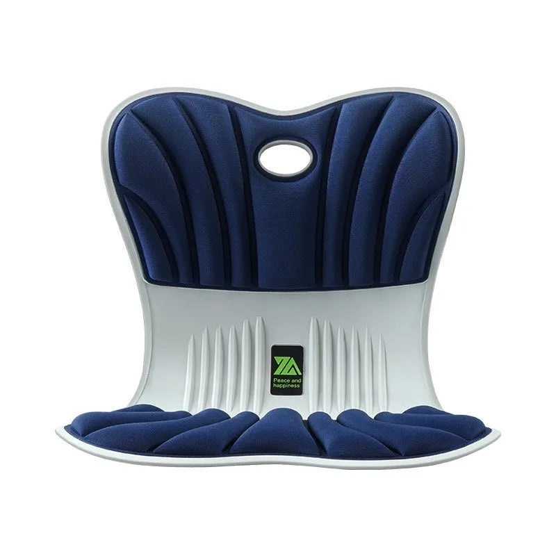 Grey ergonomic office seat cushion with integrated back support for waist and posture correction