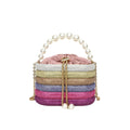 Round retro women's crossbody bag with beaded decoration in soft PU leather