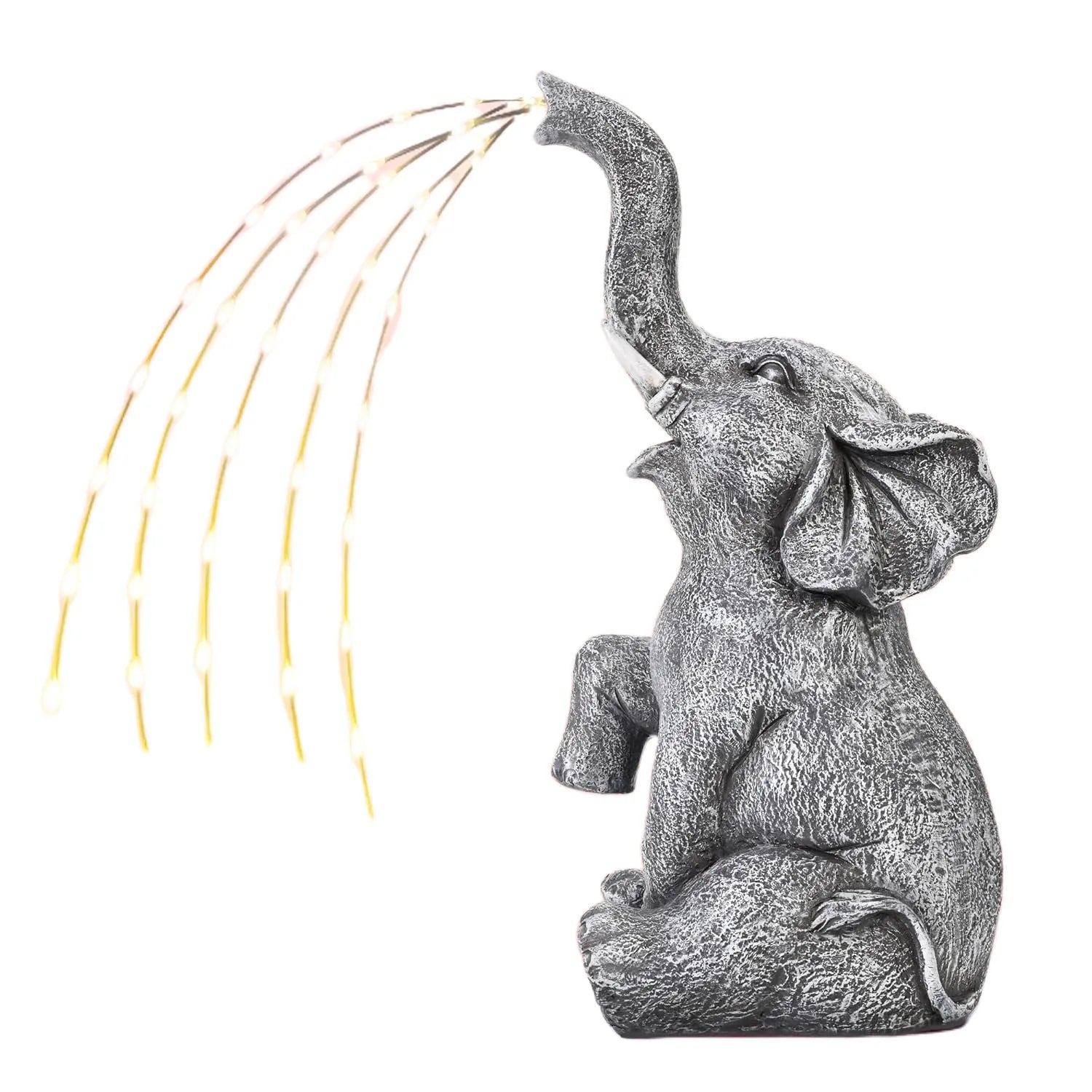 Elephant resin garden sculpture with integrated LED lighting, suitable for outdoor or indoor decorative use