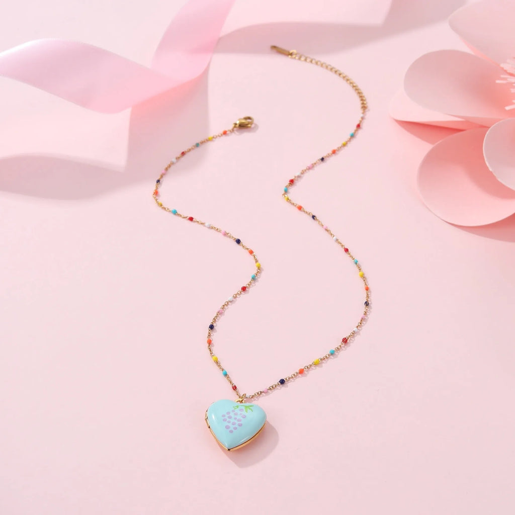 Gold-plated stainless steel necklace with fruit pendant on adjustable chain