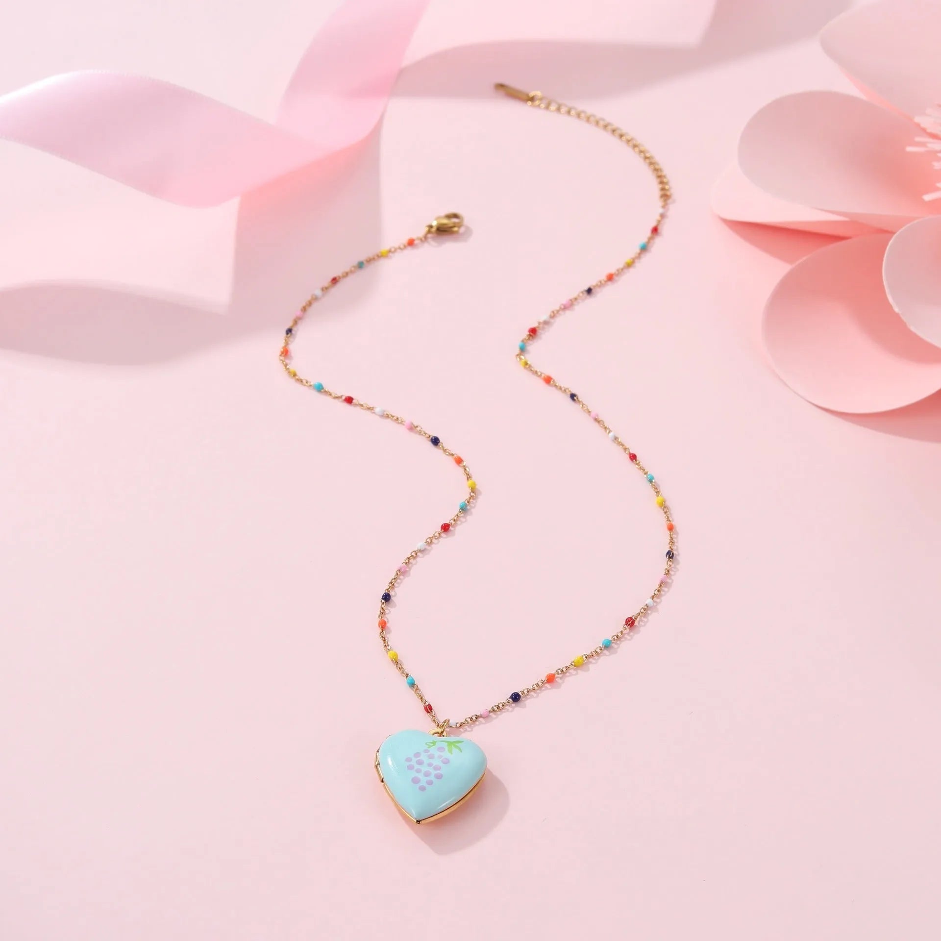 Gold-plated stainless steel necklace with fruit pendant on adjustable chain