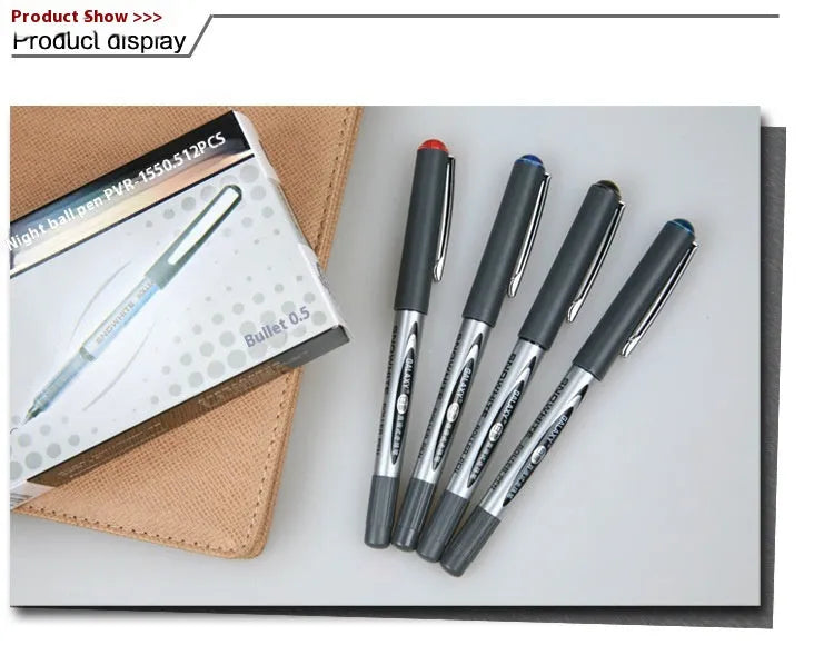 Box of twelve 0.5mm signature pens with quick-drying ink in assorted colours including black, blue and red.