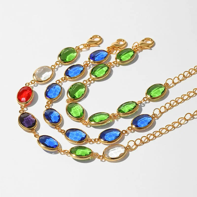 Geometric ellipse bracelet in 18K copper with blue glass inlay embroidery