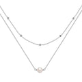 S925 sterling silver double layer necklace with twin pearls and ball bead chain in gold colour