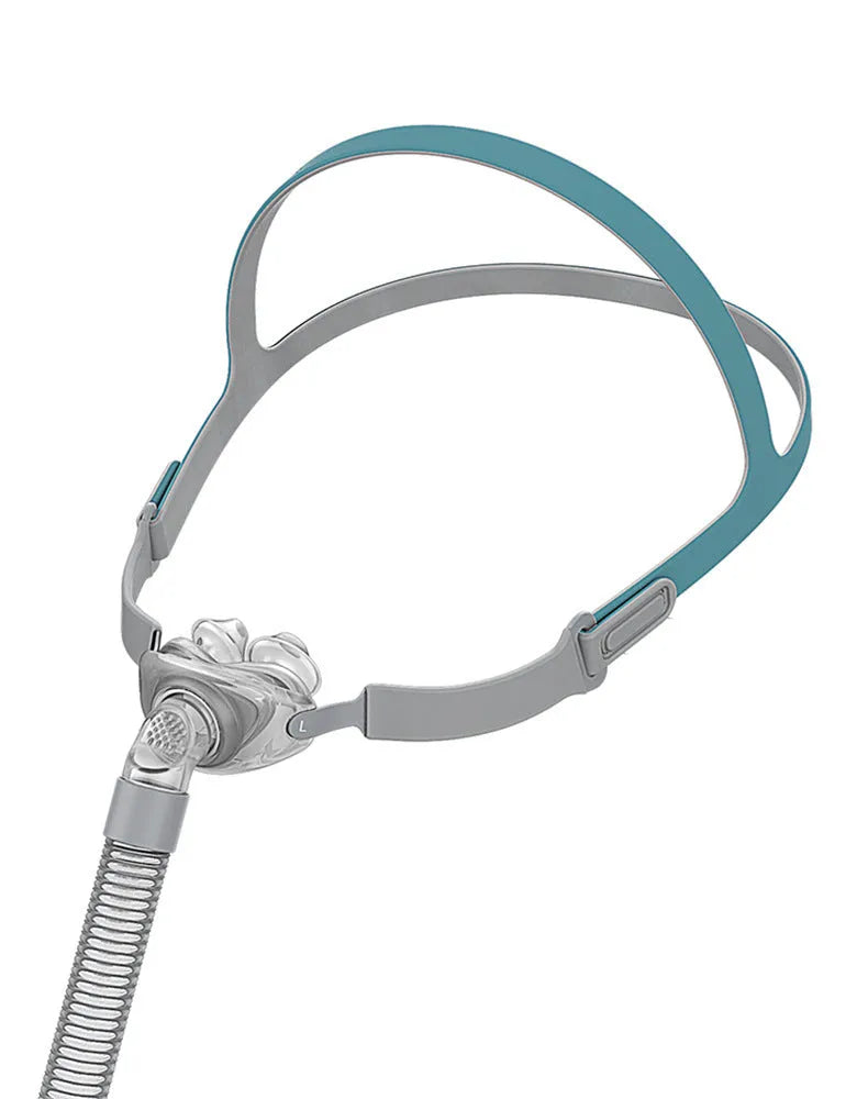 Ventilator nasal pillow mask with silicone cushion and adjustable headband for CPAP therapy