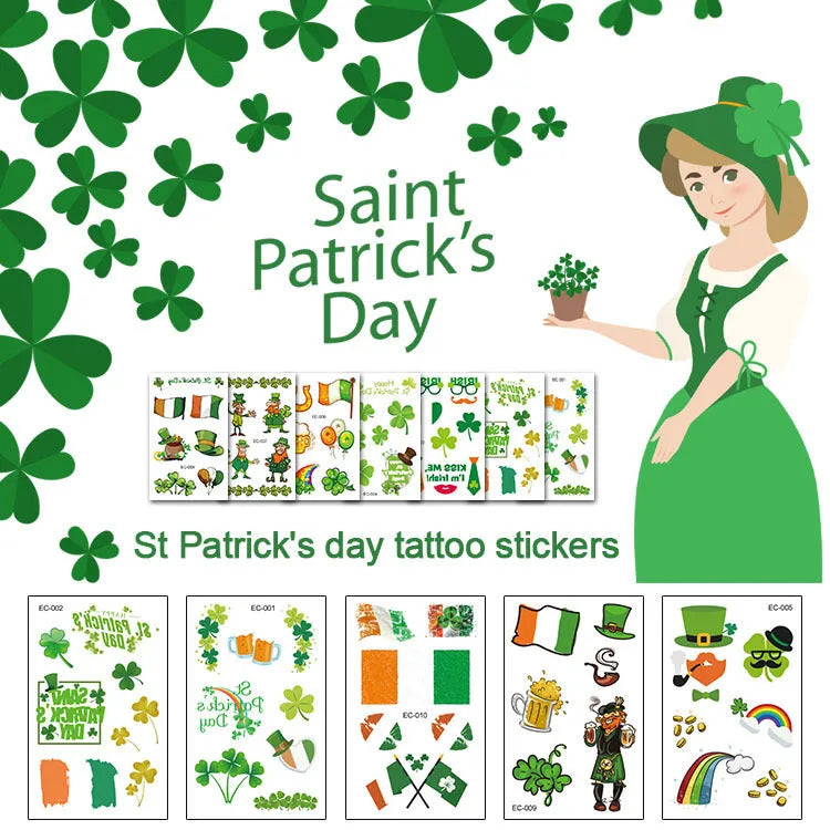 Temporary tattoo sticker paper featuring a St. Patrick's Day clover design, size 120x75mm.