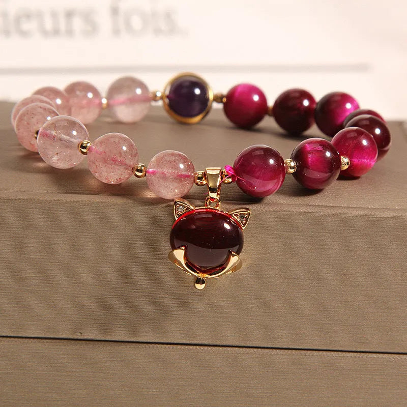 Strawberry crystal bracelet on elastic rope, 18cm length, simple women's fashion jewellery