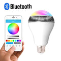 Smart LED Bluetooth speaker light bulb with E27 base and white PC casing.