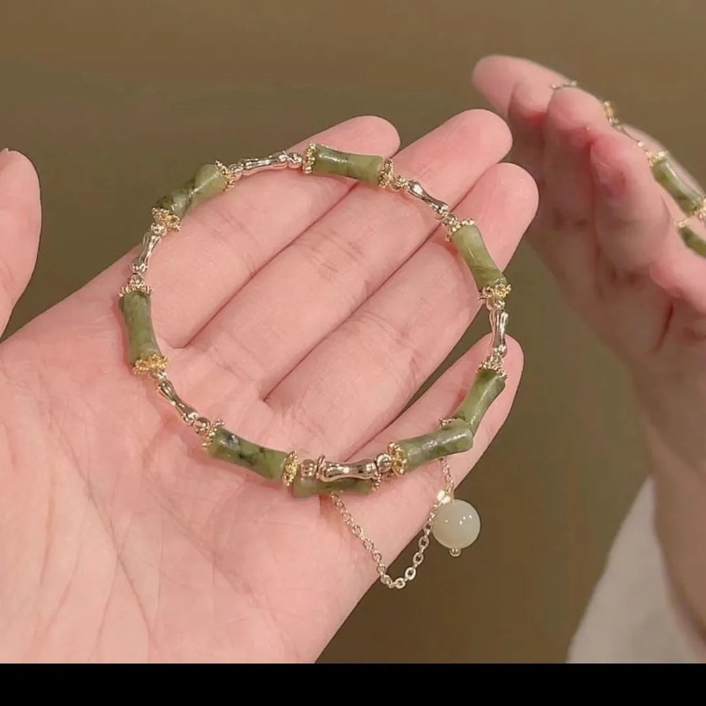 Women's personalised bamboo beaded bracelet with plum wine bamboo joint coloured glaze