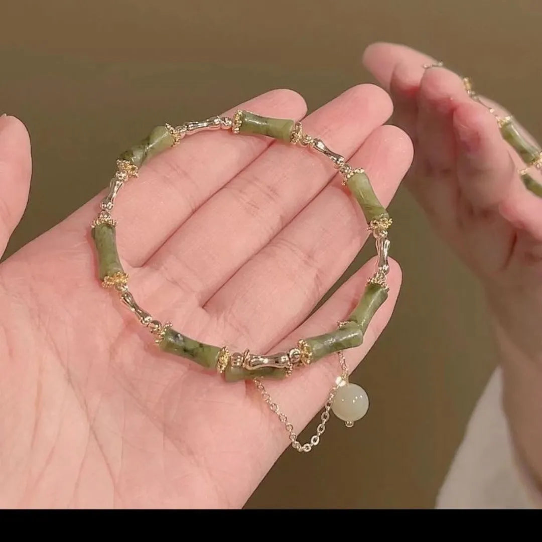 Women's personalised bamboo beaded bracelet with plum wine bamboo joint coloured glaze