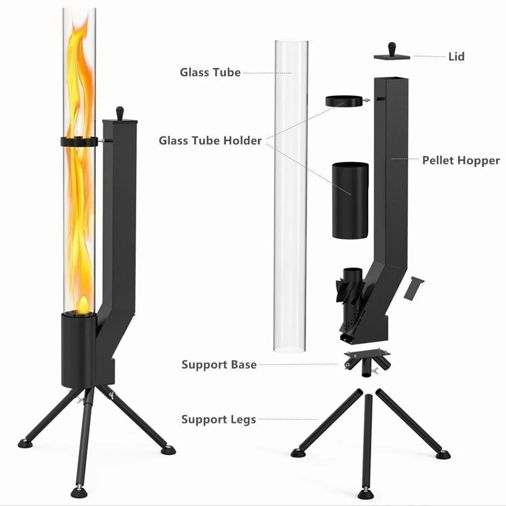 Vertical iron wood burning rocket furnace stove for courtyard and household heating