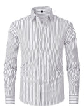 Men's slim fit ice silk striped long sleeve business shirt on hanger