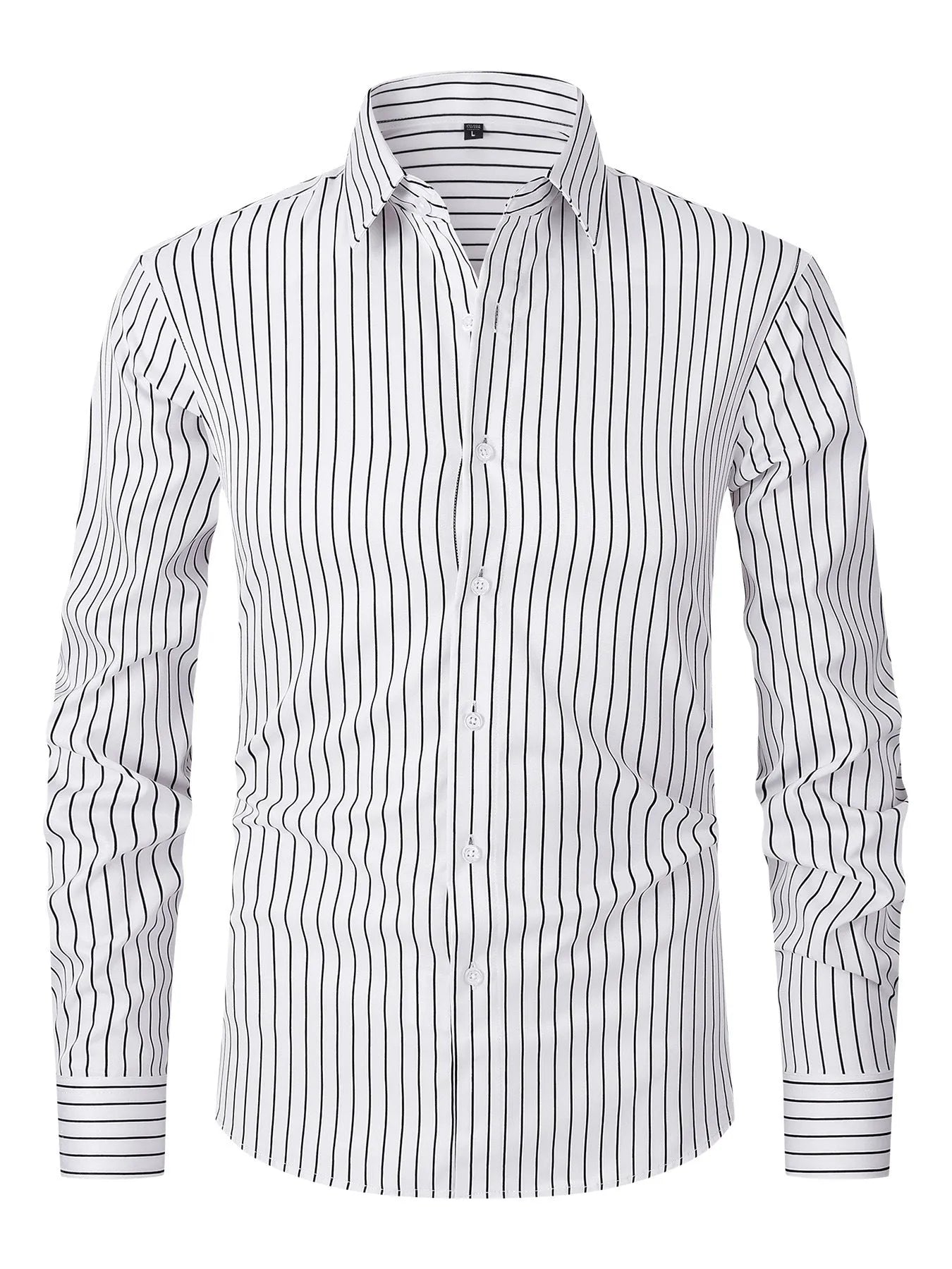 Men's slim fit ice silk striped long sleeve business shirt on hanger