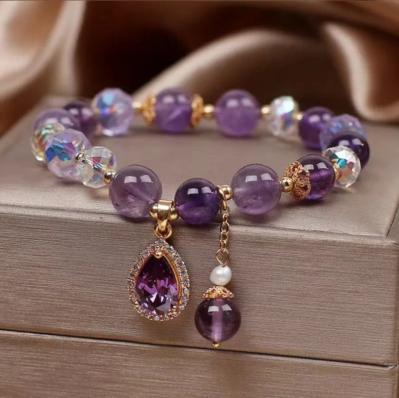 Purple amethyst crystal bracelet with micro inlay detailing for women's jewellery