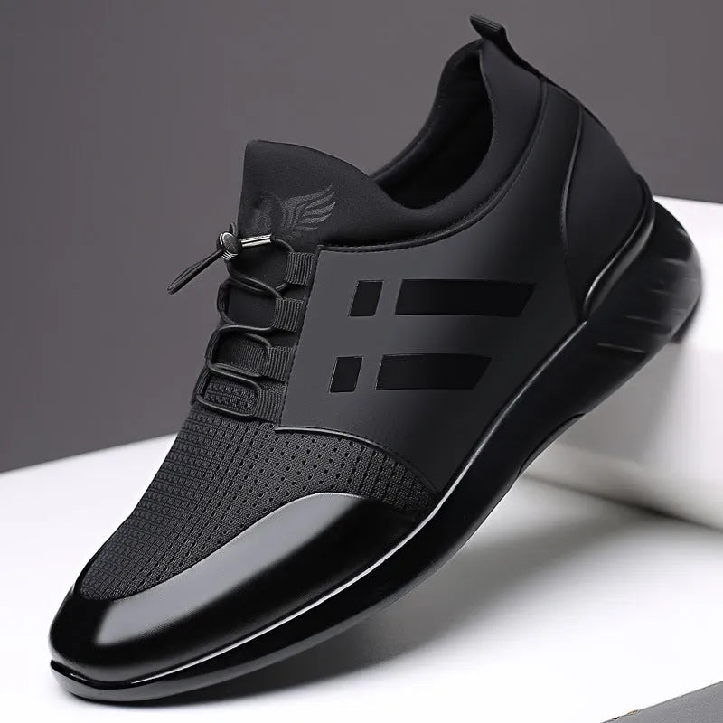 Men's black invisible height increasing casual trainers with chunky rubber sole