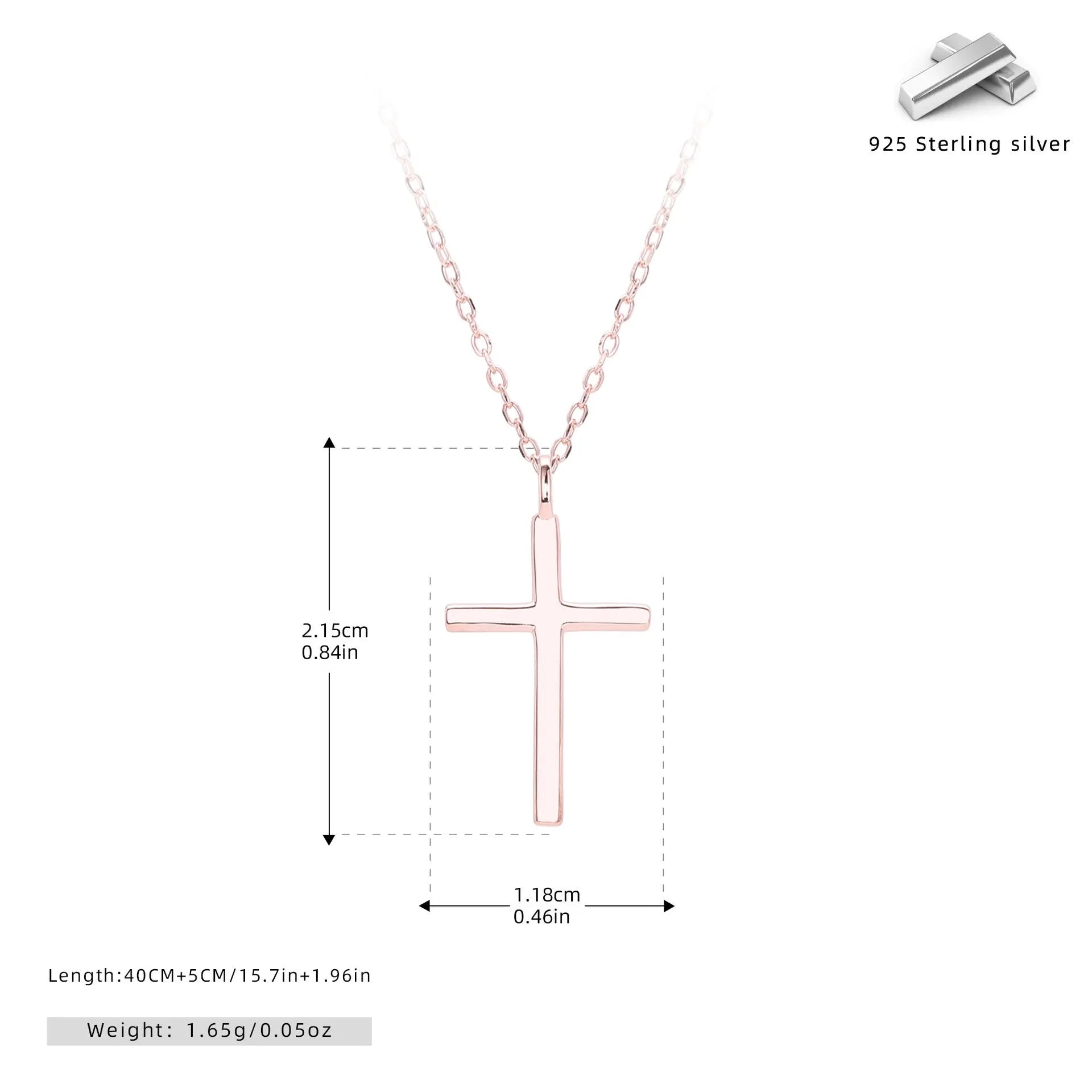 S925 sterling silver necklace with simple cross pendant on O-chain in gold plating