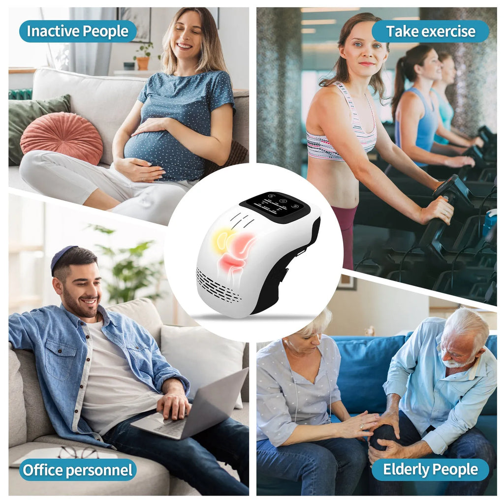 Intelligent electric knee massager with heating, kneading, infrared laser and vibration functions in white colour