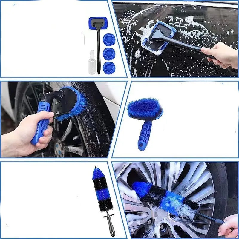 26-piece car tyre brush cleaning set with PP plastic brushes for vehicle maintenance
