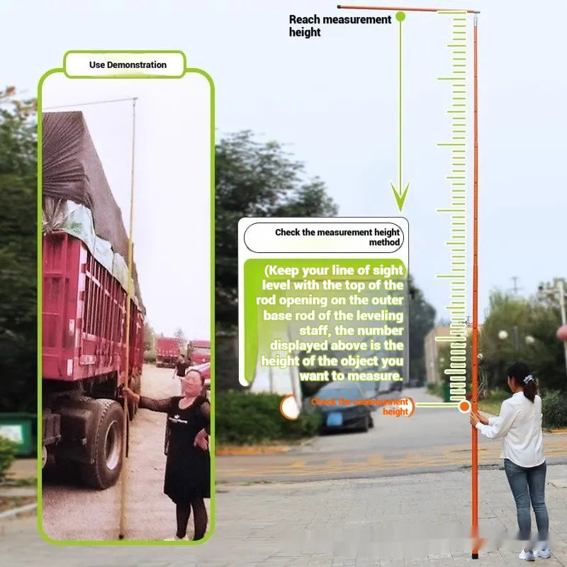 A telescopic cargo truck height measuring rod made from black glass fibre composite, shown extended to its full height.