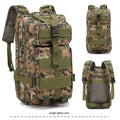 Large khaki off-road hiking backpack with air pillow belt system shown for mountaineering.