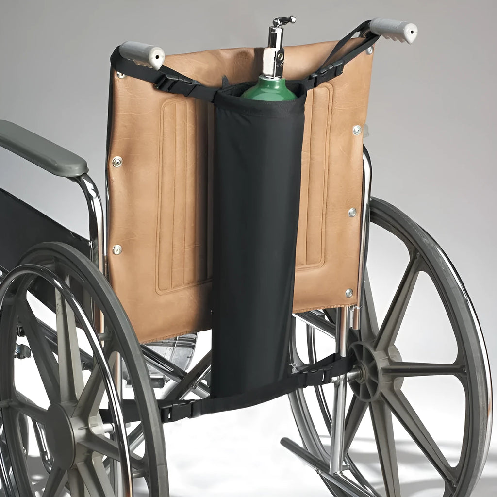 Black cylindrical wheelchair pannier bag for oxygen cylinders made from 600D Oxford cloth