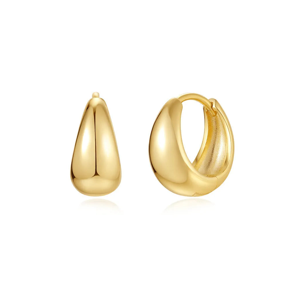 Geometric brass earclip earrings with round design in gold electroplated finish