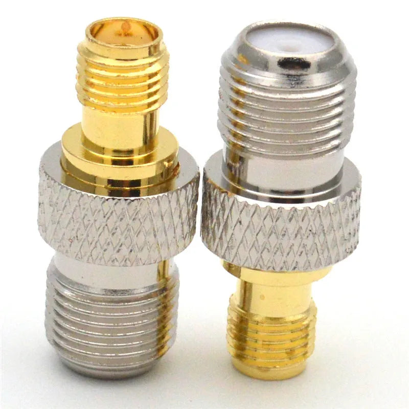 SMA female to F female coaxial RF adapter with copper contact, Teflon insulator and welded round body