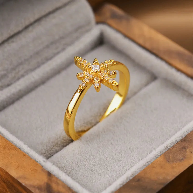 Gold electroplated geometric open ring on a copper base from a Korean fashion collection.