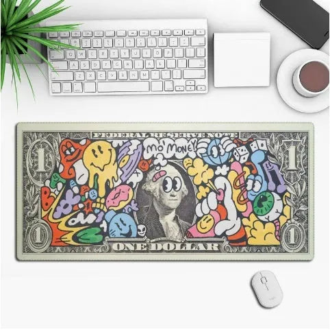 Anime pattern gaming desk mat with rubber cloth construction and non-slip base in multiple size options