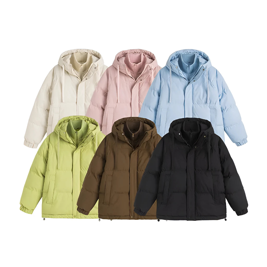 Winter loose fit cotton-padded coat in cardigan style with side seam pockets