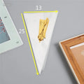 Triangle-shaped clear plastic packaging bag with a built-in metal tie wire for closure.